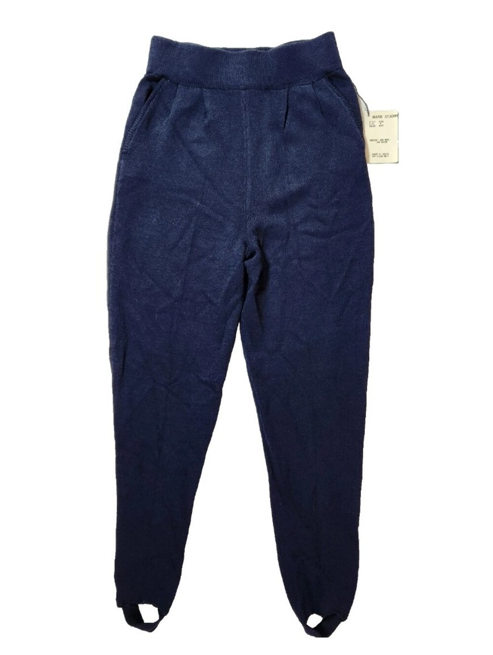 ST JOHN Santana Knit Stirrup Pants NWT! Sz 4 Navy Blue Wool Blend Made In USA
